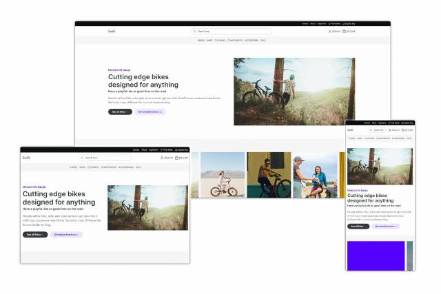 Eksempelfoto av nettside for sykkelbutikk som visualiserer både mobil-, nettbrett- og desktop-løsning